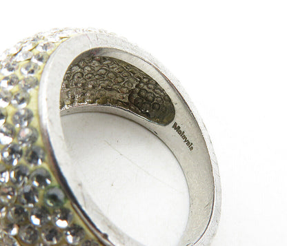 MALAYSIA 925 Sterling Silver  Sparkling Topaz Encrusted Band Ring Sz 8  RG8941