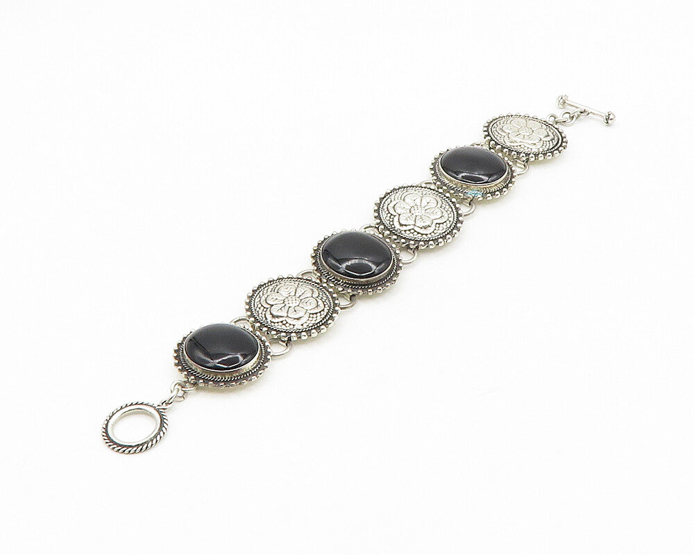 DESIGNER 925 Sterling Silver Vintage Cabochon Black Onyx Bracelet  BT7031