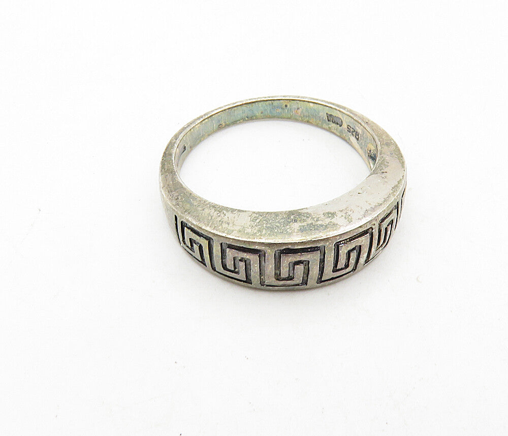 925 Sterling Silver  Vintage Dark Tone Open Greek Key Band Ring Sz 7  RG8815