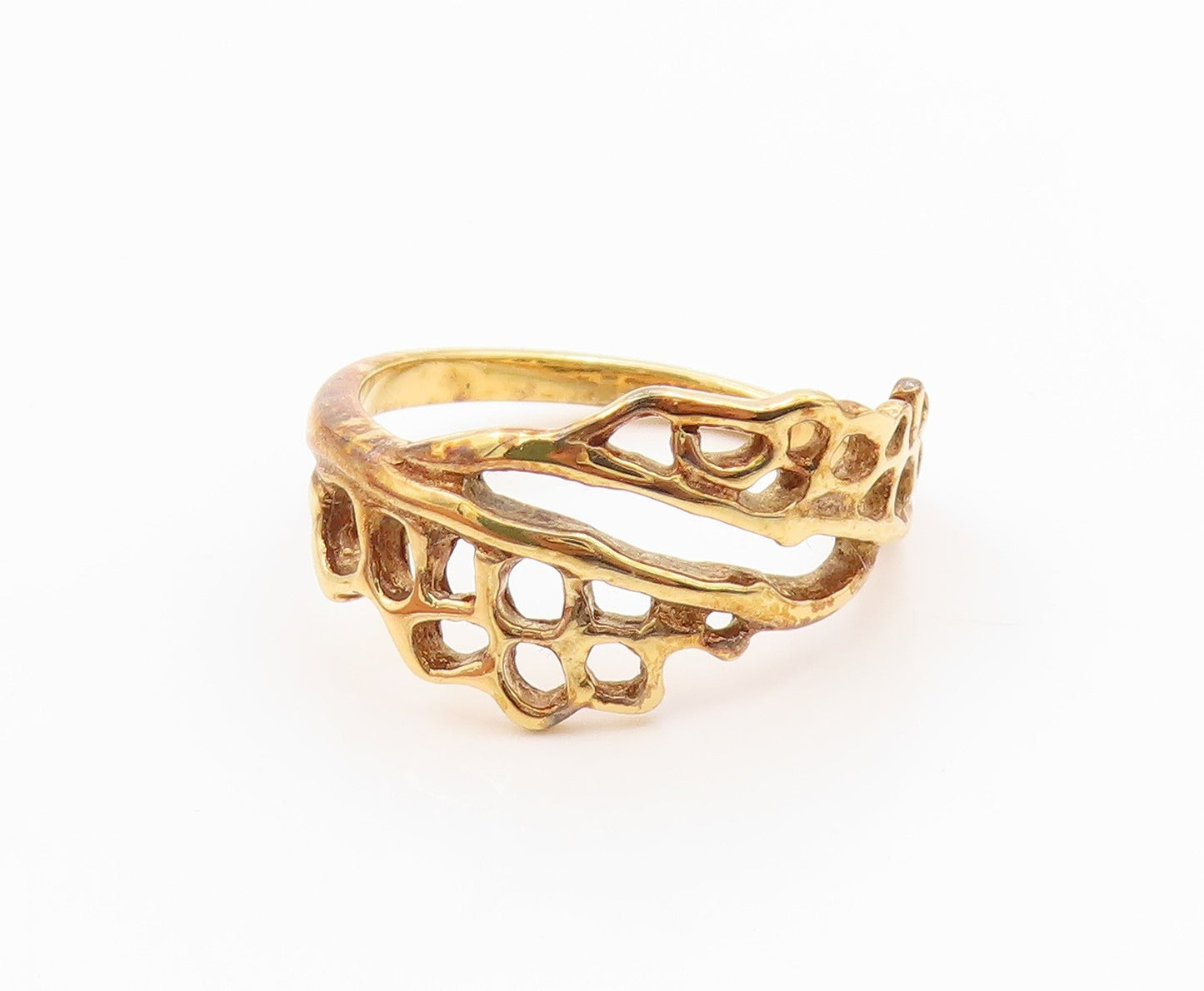 925 Sterling Silver Vintage Ring Gold Plated Openwork Multi Band Sz 9.5 RG36228