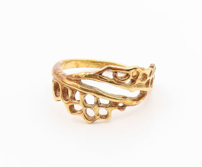 925 Sterling Silver Vintage Ring Gold Plated Openwork Multi Band Sz 9.5 RG36228