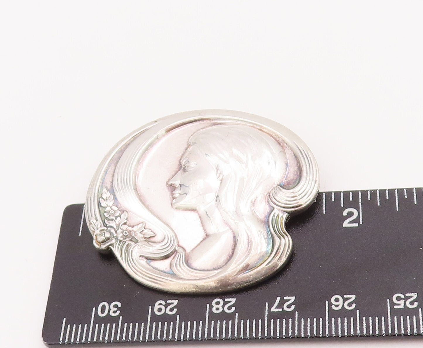925 Sterling Silver Vintage Brooch Pin LUNT Solid Carved Girl Face  BP11017