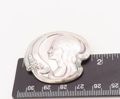 925 Sterling Silver Vintage Brooch Pin LUNT Solid Carved Girl Face  BP11017