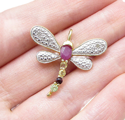 Gold Over 925 Silver  Gemstones & Genuine Diamonds Firefly Pendant  PT1246