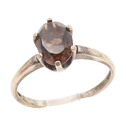 925 Sterling Silver Vintage Ring Smoky Quartz Solitaire Band  Sz 7.5  RG34433