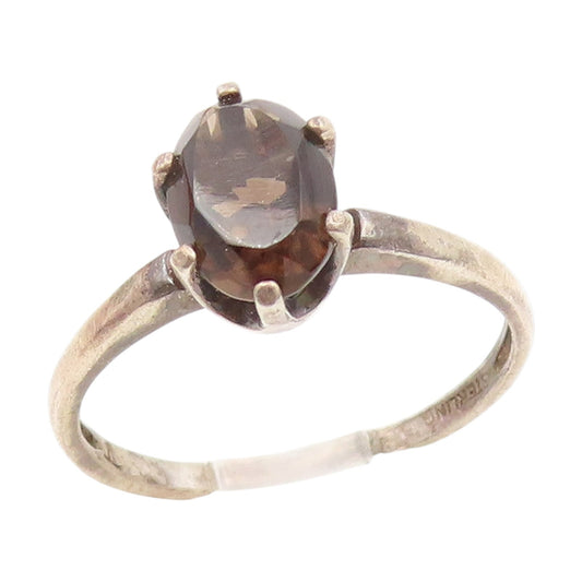 925 Sterling Silver Vintage Ring Smoky Quartz Solitaire Band  Sz 7.5  RG34433