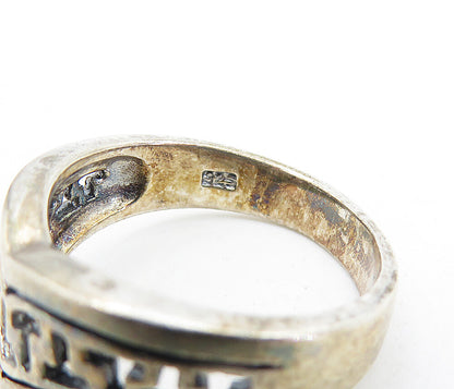 925 Sterling Silver  Vintage Dark Tone Cutout Pointed Band Ring Sz 8.5  RG5808