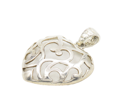 925 Sterling Silver  Vintage Shiny Open Swirl Love Heart Dome Pendant  PT12851