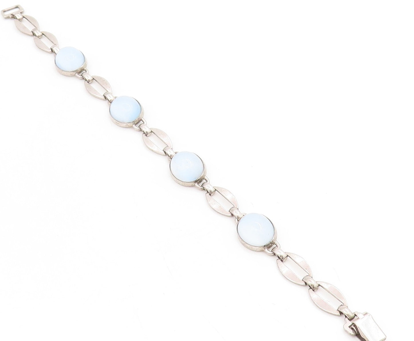 925 Sterling Silver Vintage Bracelet Cabochon Cat Eye Elegant Link  BT11753