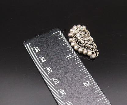 925 Silver  Vintage Antique Beaded & Filigree Swirl Clip Back Earrings EG12264