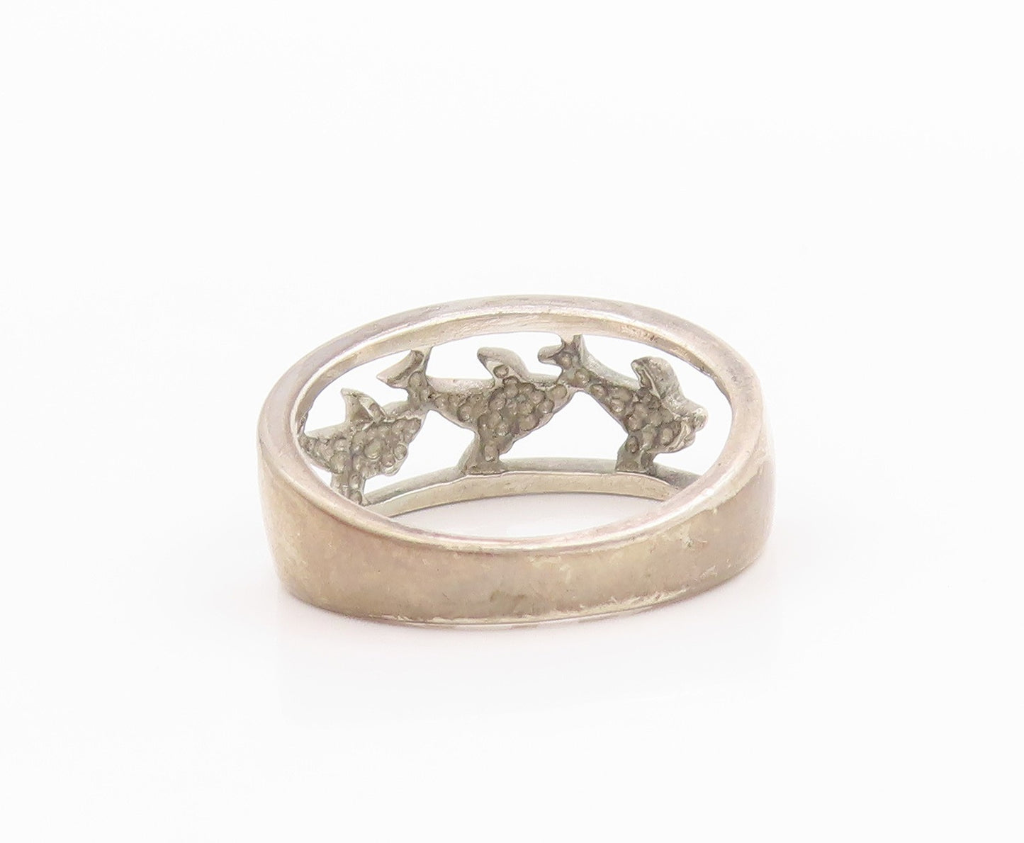 925 Sterling Silver Vintage Ring Cutout Diving Dolphins  Sz 8  RG33259