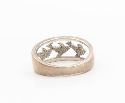 925 Sterling Silver Vintage Ring Cutout Diving Dolphins  Sz 8  RG33259