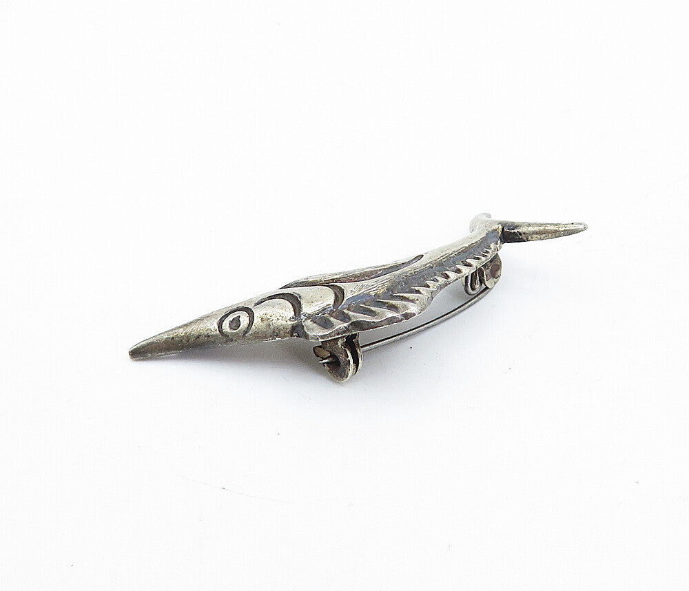 925 Sterling Silver  Vintage Dark Tone Swordfish Motif Brooch Pin  BP1274