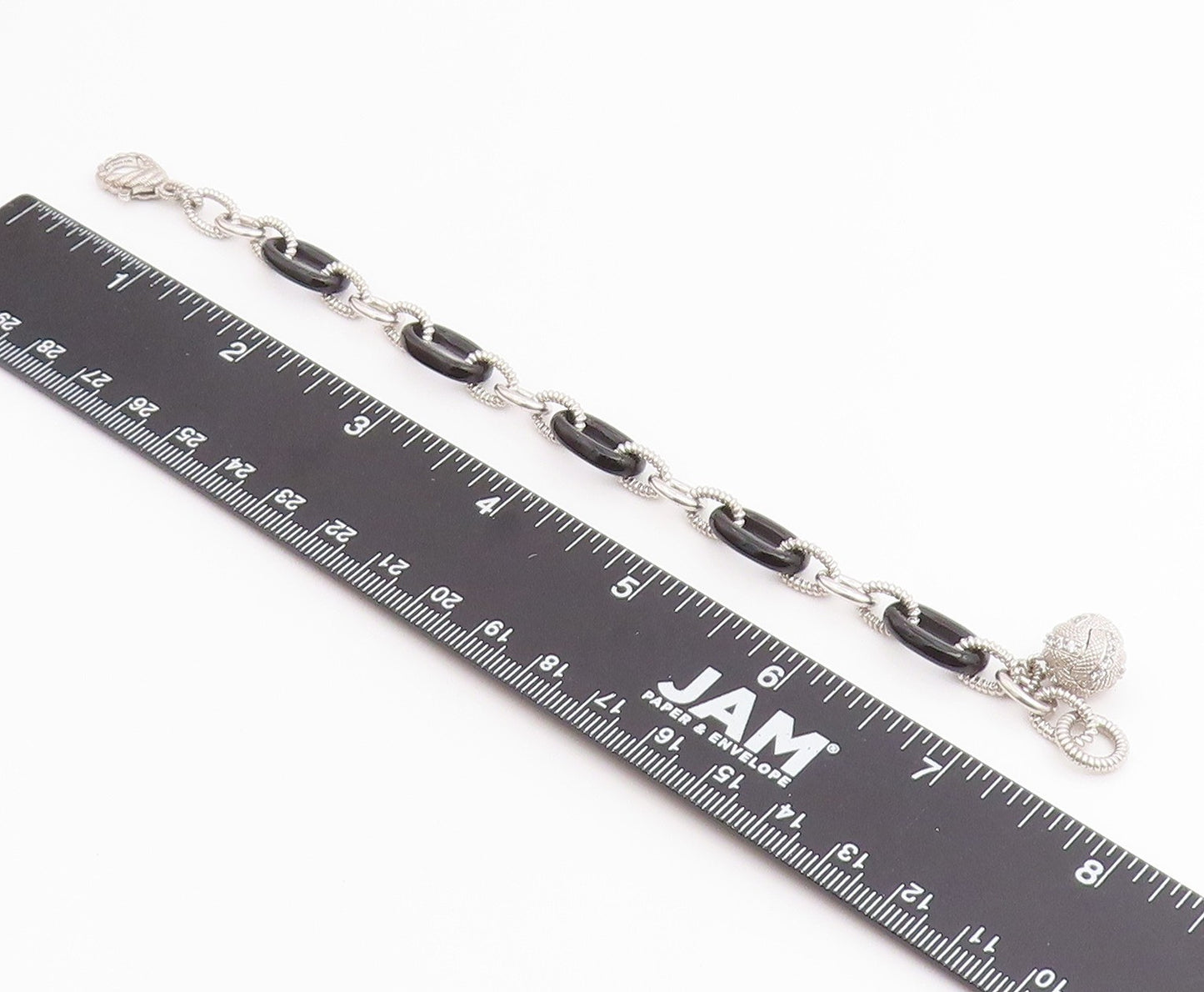 925 Sterling Silver Vintage Bracelet JUDITH RIPKA Onyx & CZ Oval Link  BT12226