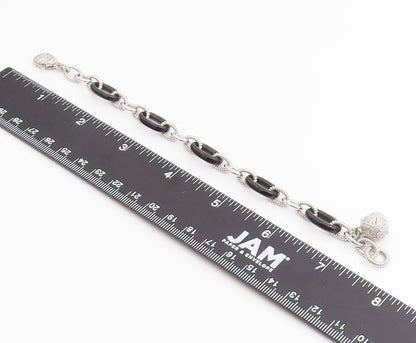 925 Sterling Silver Vintage Bracelet JUDITH RIPKA Onyx & CZ Oval Link  BT12226