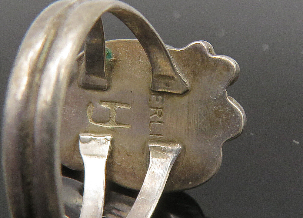 NAVAJO 925 Sterling Silver  Vintage Blue Turquoise Band Ring Sz 2  RG22759