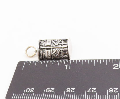 925 Sterling Silver Vintage Pendant Dark Tone Carved Thimble  PT24432