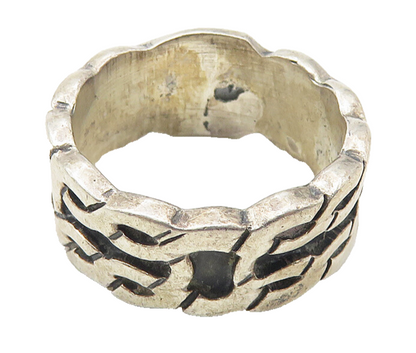 925 Sterling Silver  Vintage Oxidized Chain Link Design Band Ring Sz 5 RG10620