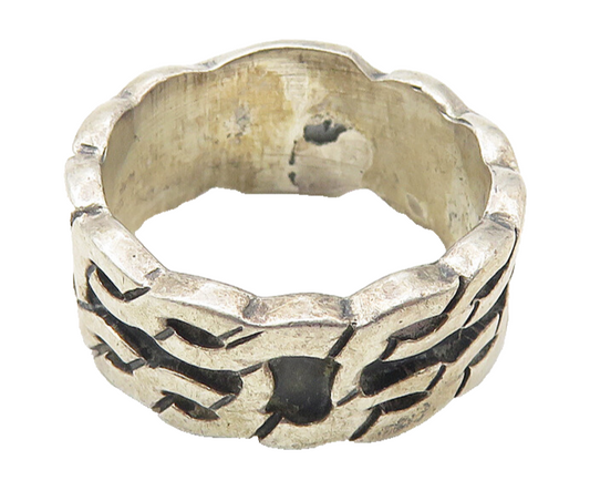 925 Sterling Silver  Vintage Oxidized Chain Link Design Band Ring Sz 5 RG10620