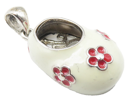 925 Sterling Silver  Shiny Enamel Coated Floral Shoe Motif Pendant  PT8229