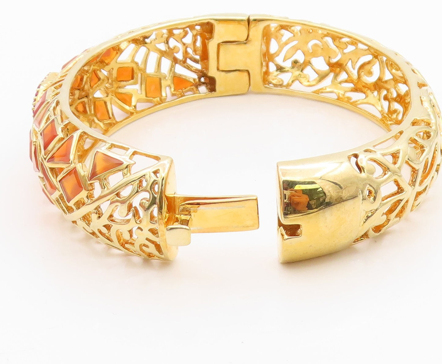 925 Sterling Silver Vintage Bracelet Gold Plated Ruby & Citrine Bangle BT11336