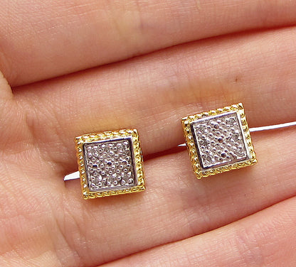 Gold Over 925 Silver  .12ctw Genuine Diamonds Dice Stud Earrings  EG1909