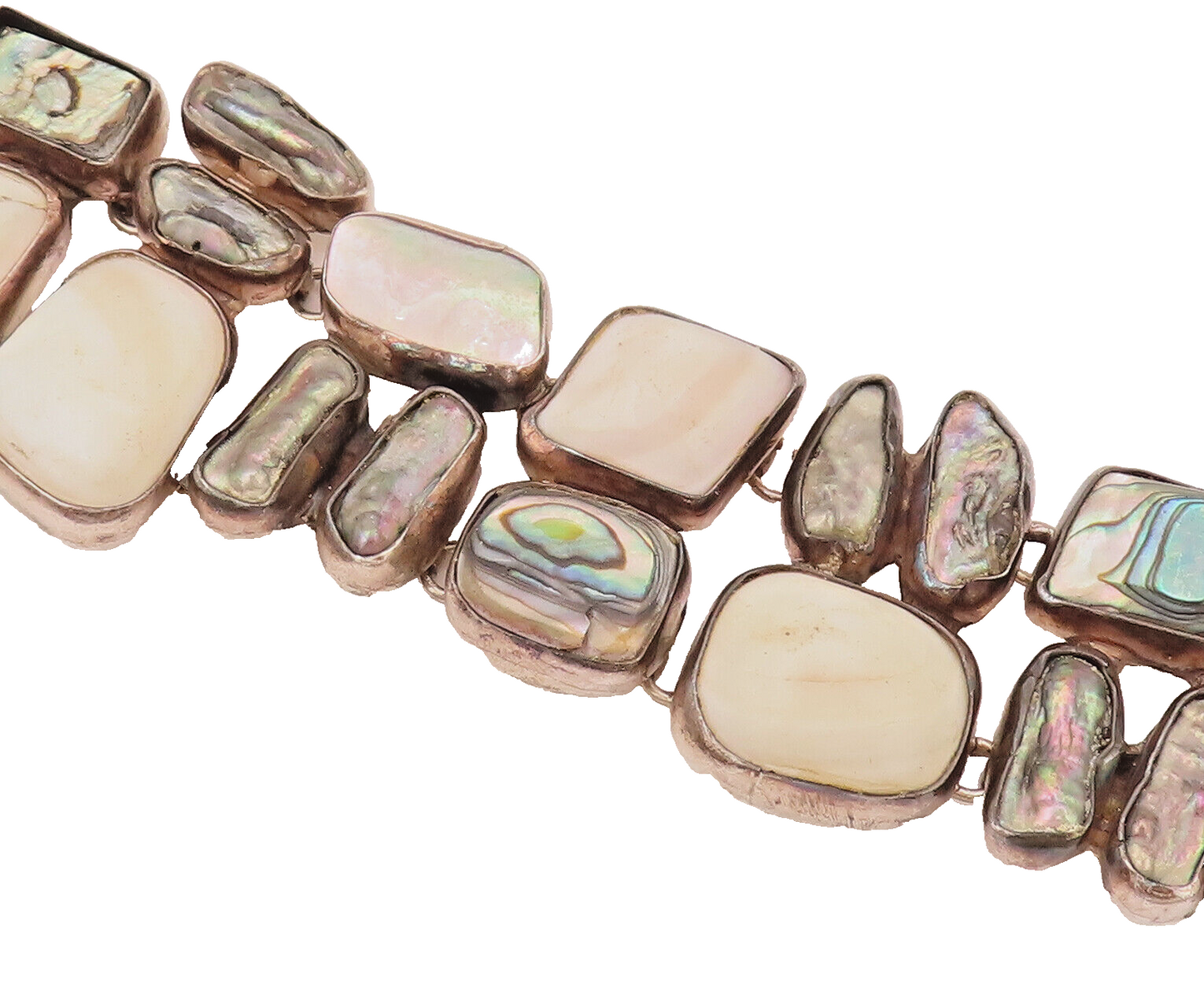 925 Silver  Vintage Mother Of Pearl Designer Sea Pebble Effect Bracelet BT9930