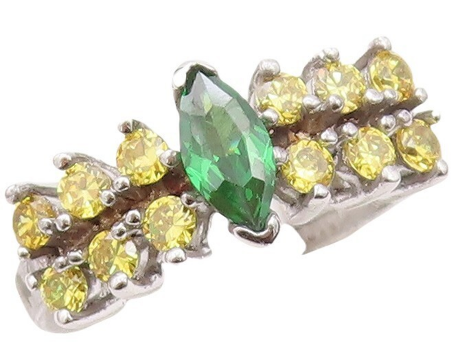 925 Sterling Silver Vintage Ring Split Citrine Band & Green Topaz  Sz 8  RG30223