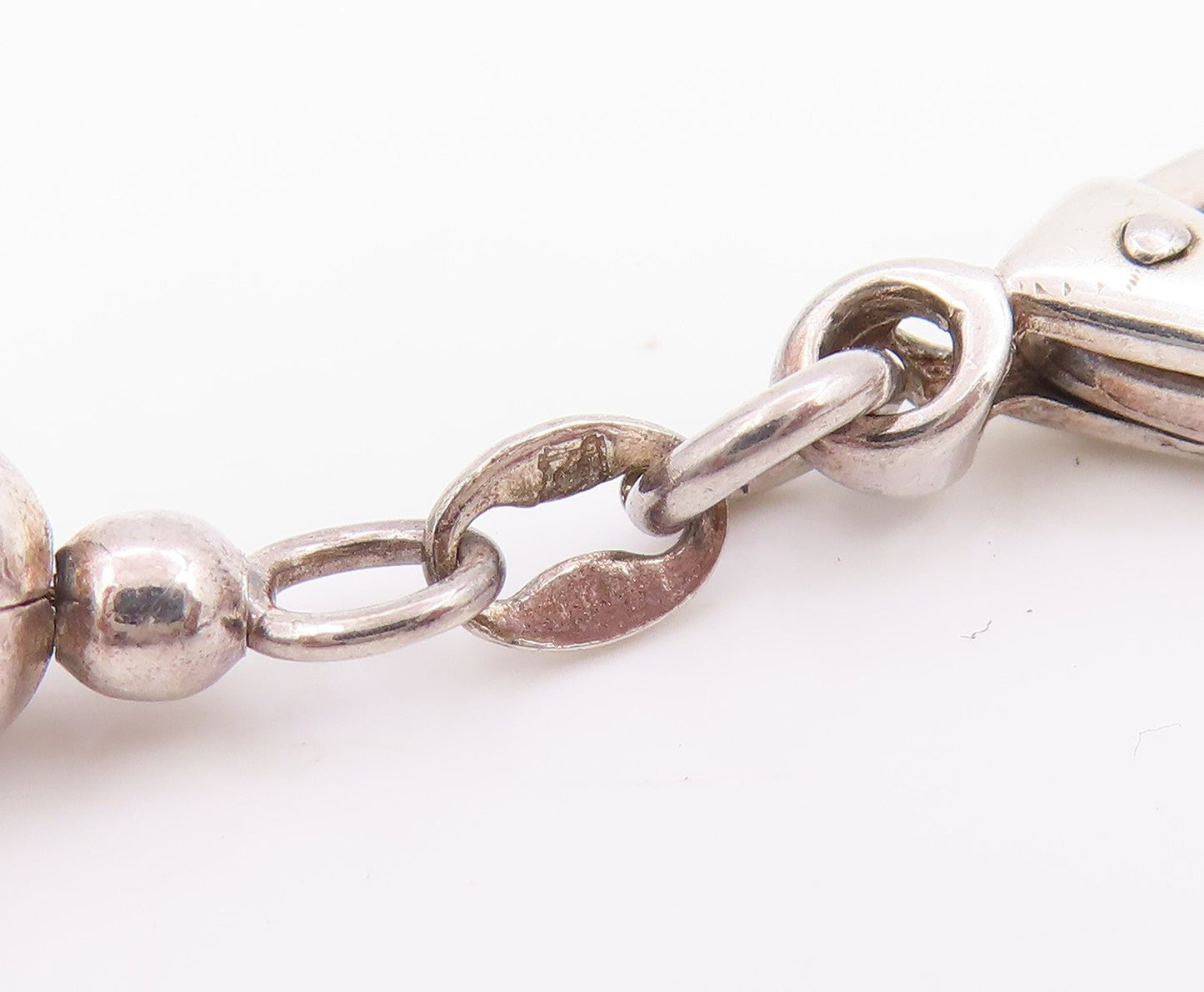 925 Sterling Silver Vintage Necklace Modernist Geometric Bead Bar Chain  NE4829
