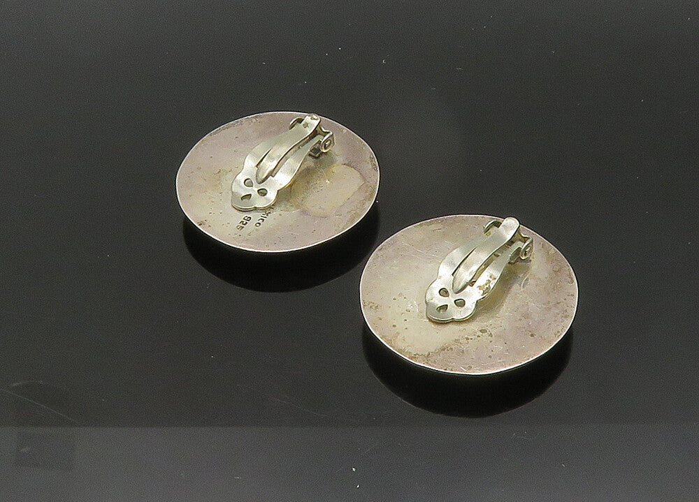 MEXICO 925 Sterling Silver  Vintage Hollow Round Non Pierce Earrings  EG10774
