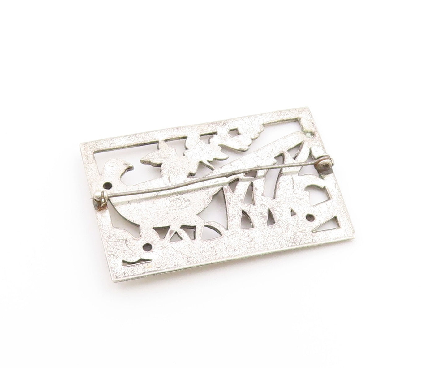 925 Sterling Silver  Vintage Long Tailed Bird Floral Motif Brooch Pin  BP6267