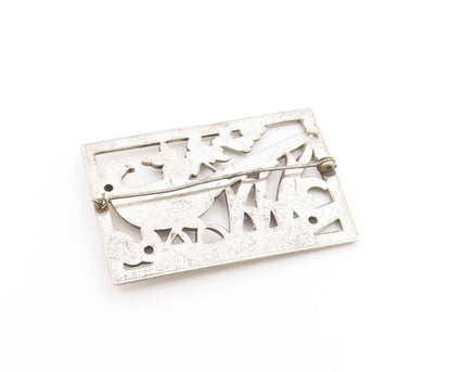 925 Sterling Silver  Vintage Long Tailed Bird Floral Motif Brooch Pin  BP6267