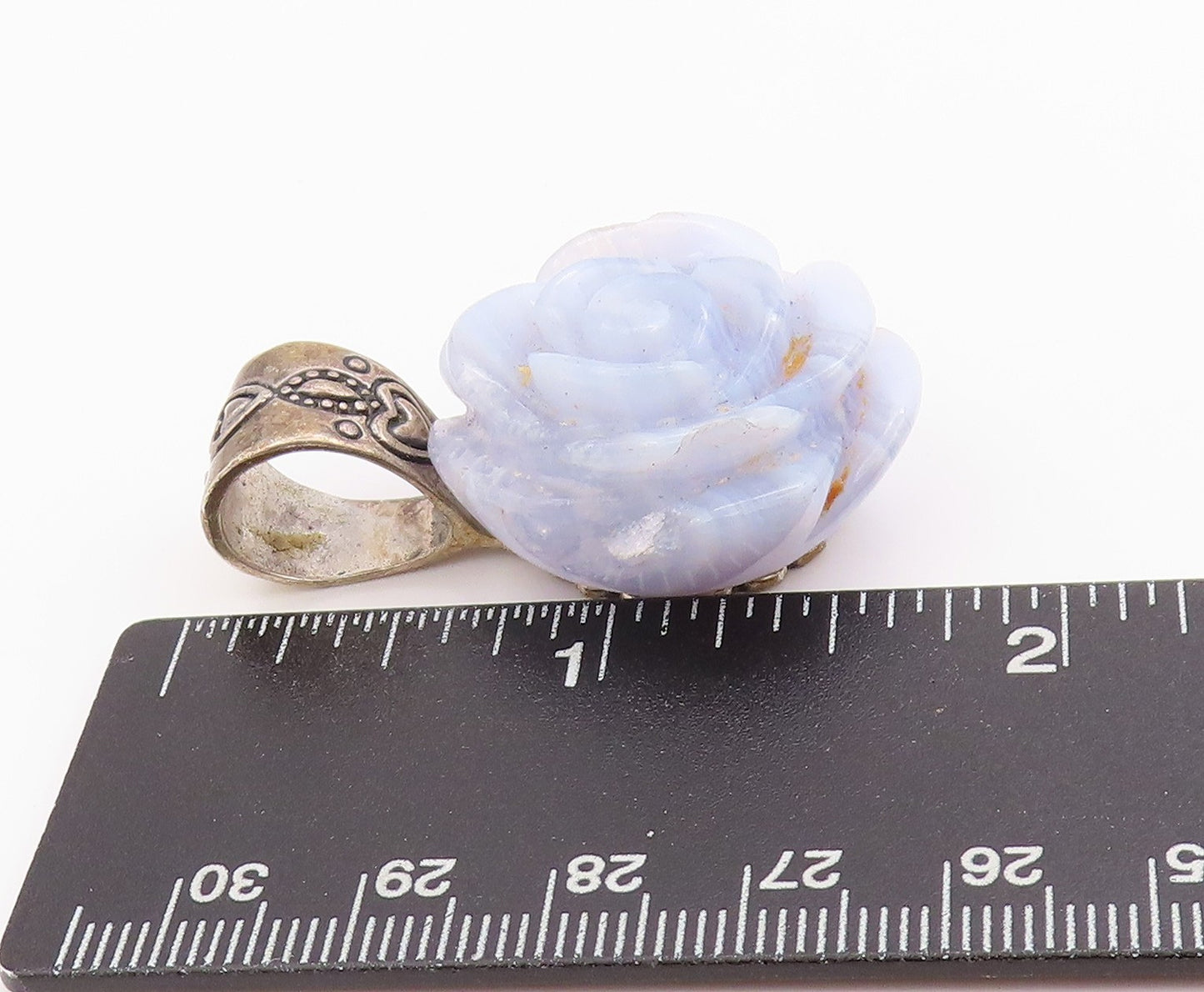 925 Sterling Silver Vintage Pendant CAROLYN POLLACK Gemstone Rose Carved PT24341