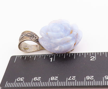 925 Sterling Silver Vintage Pendant CAROLYN POLLACK Gemstone Rose Carved PT24341