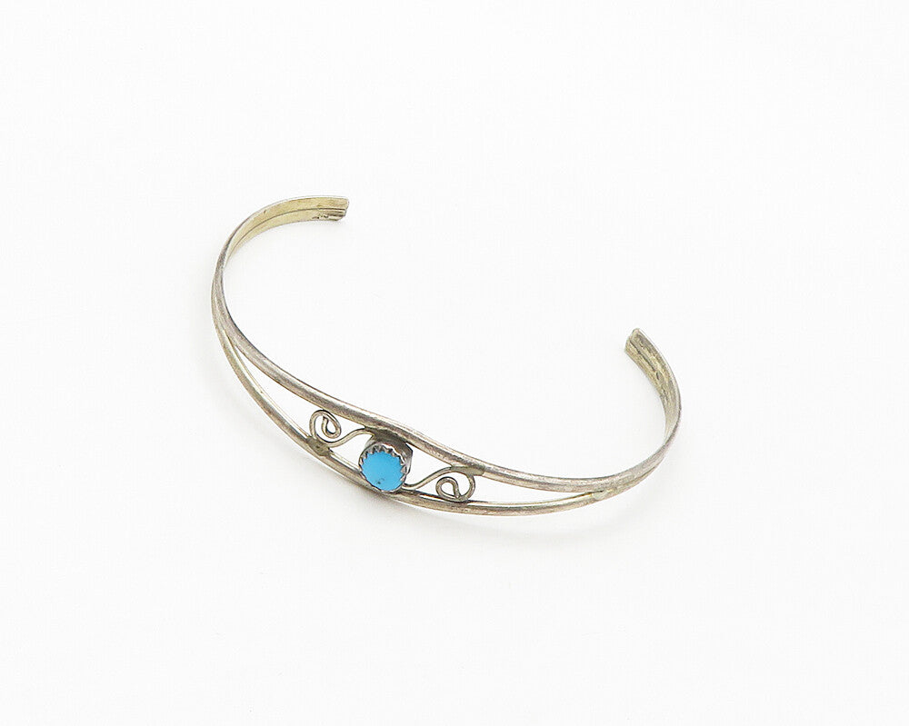 NAVAJO 925 Sterling Silver  Vintage Turquoise Open Swirl Cuff Bracelet  BT6750