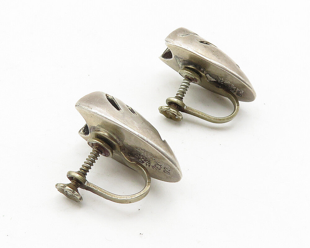 MEXICO 925 Silver   Vintage Drama Theater Masks Non Pierce Earrings  EG5741