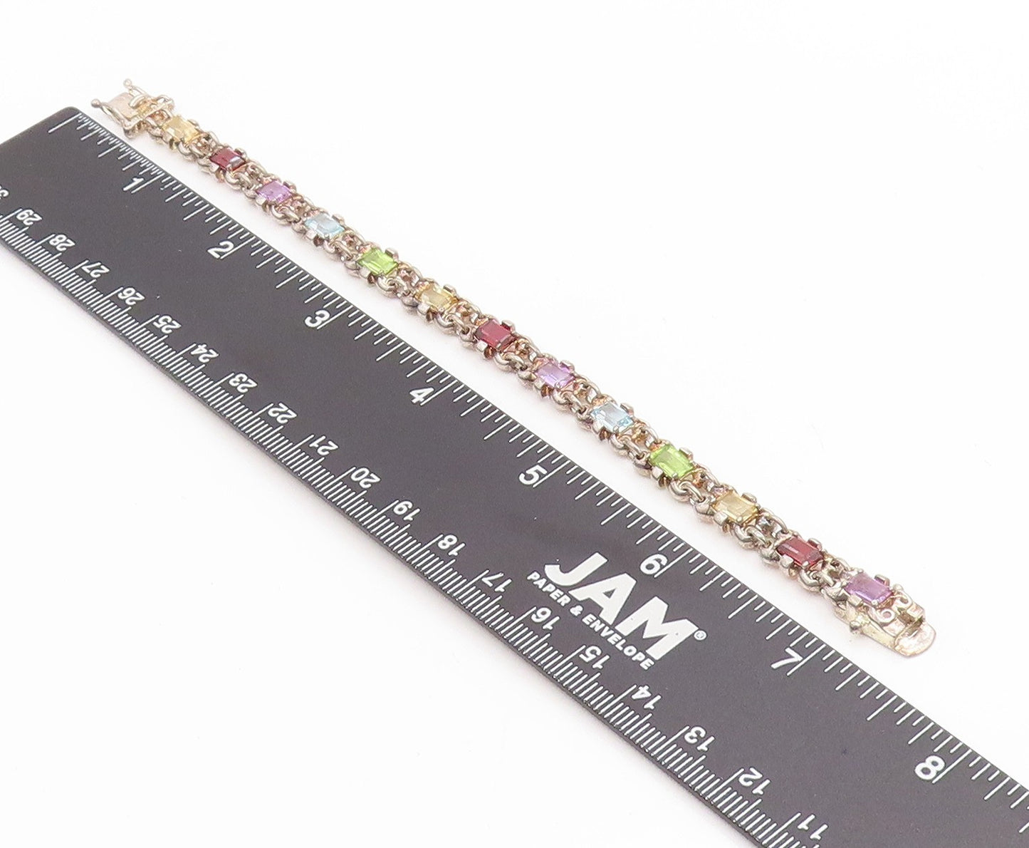 925 Sterling Silver Vintage Bracelet Elegant Multi Gemstone Link Chain  BT11691