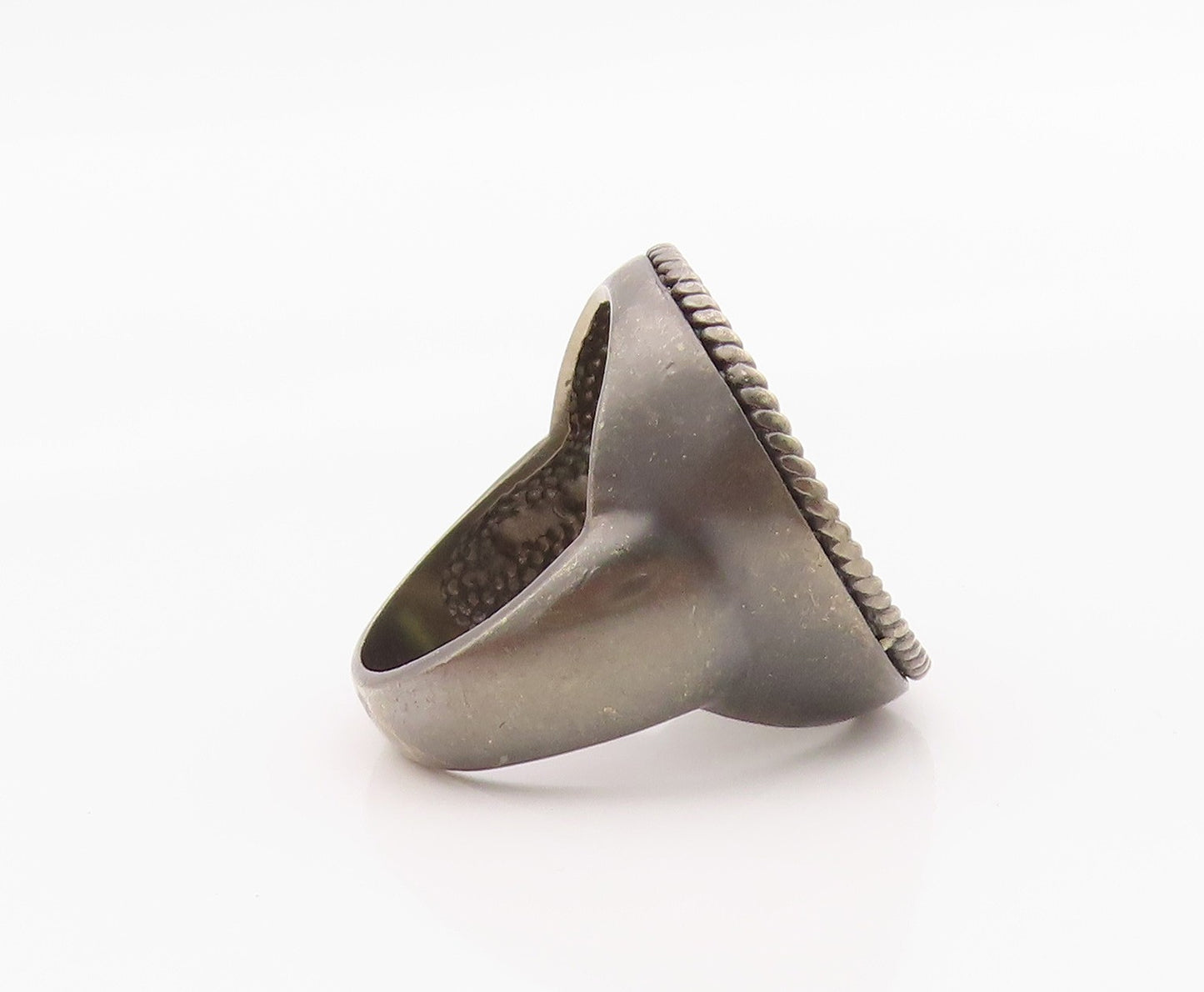 925 Sterling Silver Vintage Ring Two Tone Gemstone Inset Band  Sz 6.5  RG36271