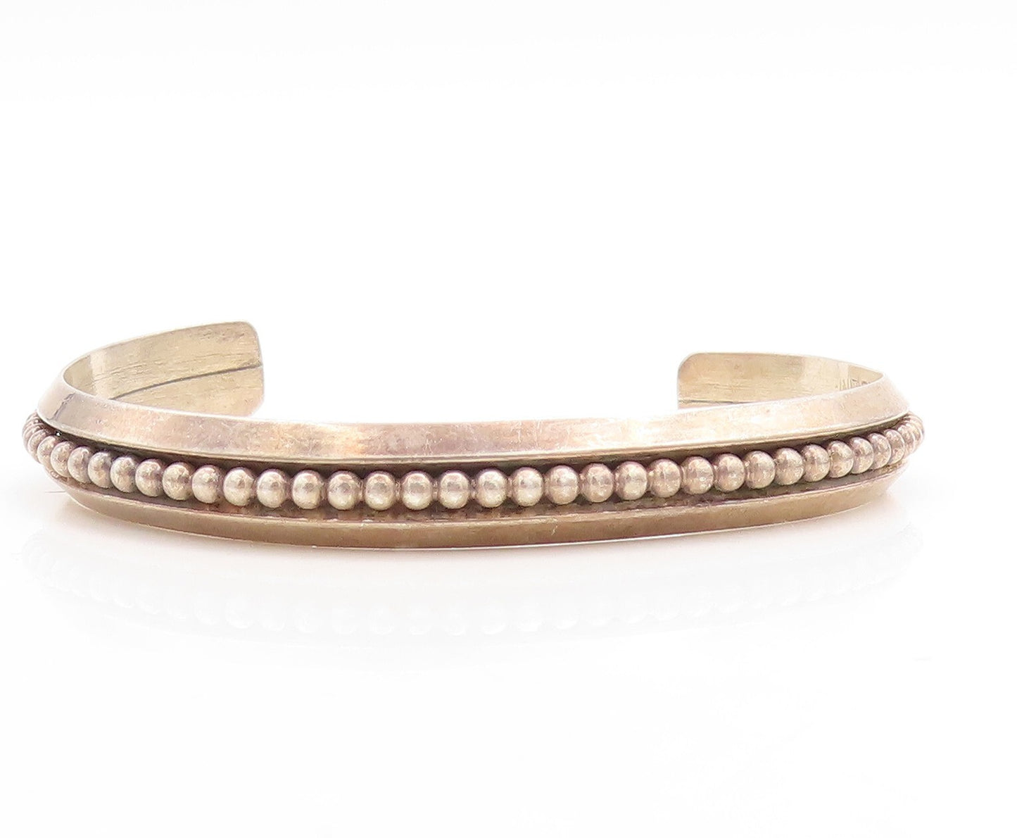 925 Sterling Silver Vintage Bracelet NAVAJO Minimalist Beaded Cuff  BT10962