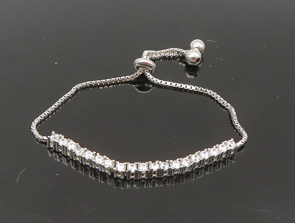 925 Silver  White Cubic Zirconia Adjustable Child Box Chain Bracelet  BT1061