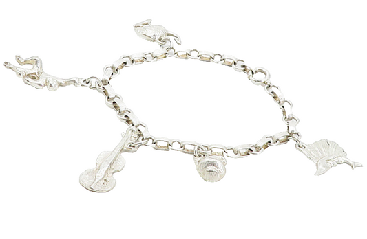 925 Sterling Silver  Vintage Antique Assorted Animals Chain Bracelet  BT3835