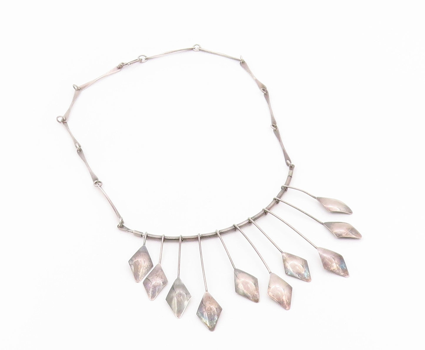 925 Sterling Silver Vintage Necklace ISRAEL Geometric Fringe Collar  NE4937
