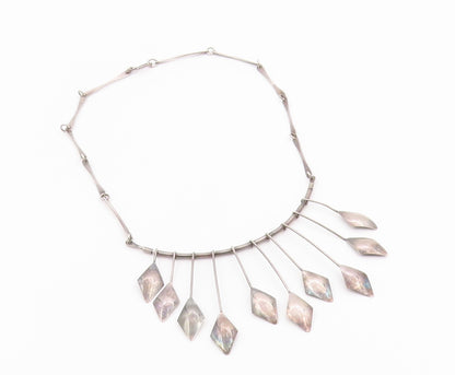 925 Sterling Silver Vintage Necklace ISRAEL Geometric Fringe Collar  NE4937