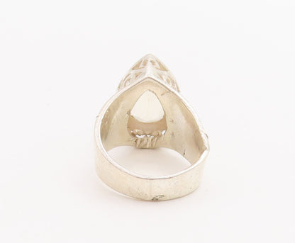 925 Sterling Silver Vintage Ring Swirly Cutout Large Drop Cut Topaz Sz 6 RG28687