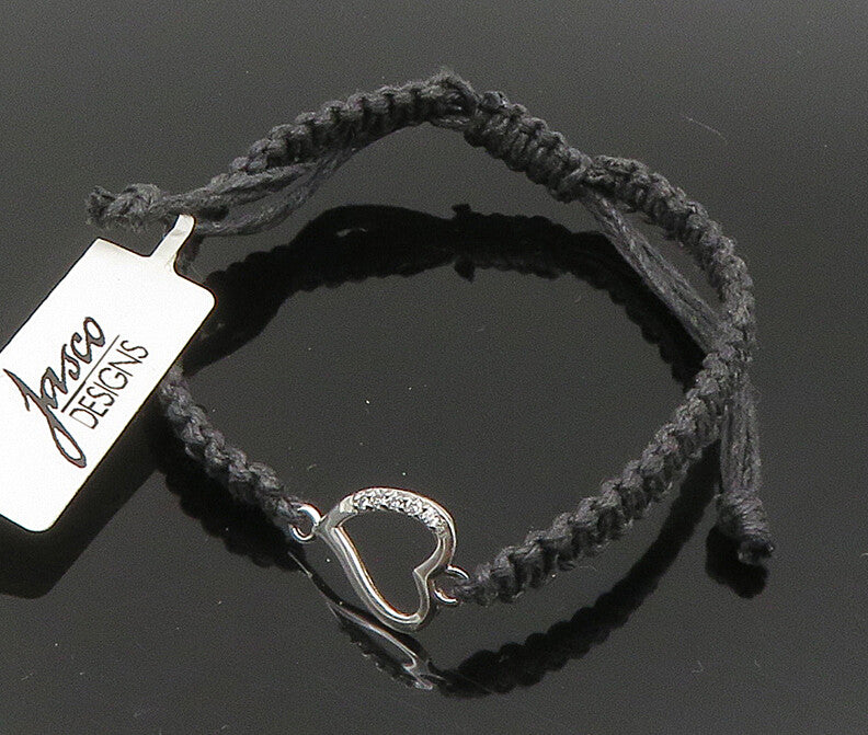 925 Silver  Cubic Zirconia Love Heart Adjustable Friendship Bracelet  BT1019