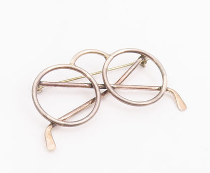 925 Sterling Silver Vintage Brooch Pin Solid Cutout Spectacles Frame  BP10944