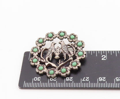 925 Sterling Silver Vintage Brooch Pin MEXICO Turquoise Lovebirds Flower BP12229
