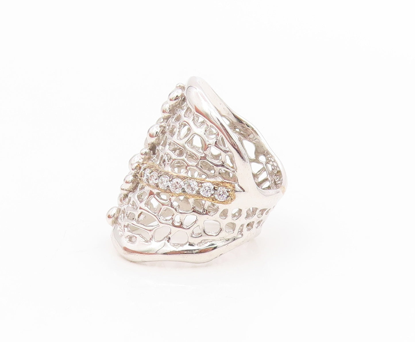 925 Sterling Silver Vintage Ring CZ Intricate Spider Web Wide Band Sz 7 RG34625