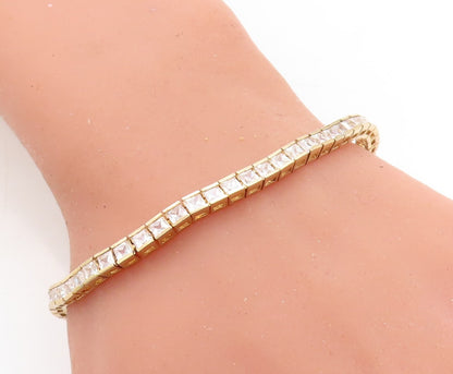 925 Sterling Silver  Cubic Zirconia Shiny Gold Plated Tennis Bracelet  BT1722