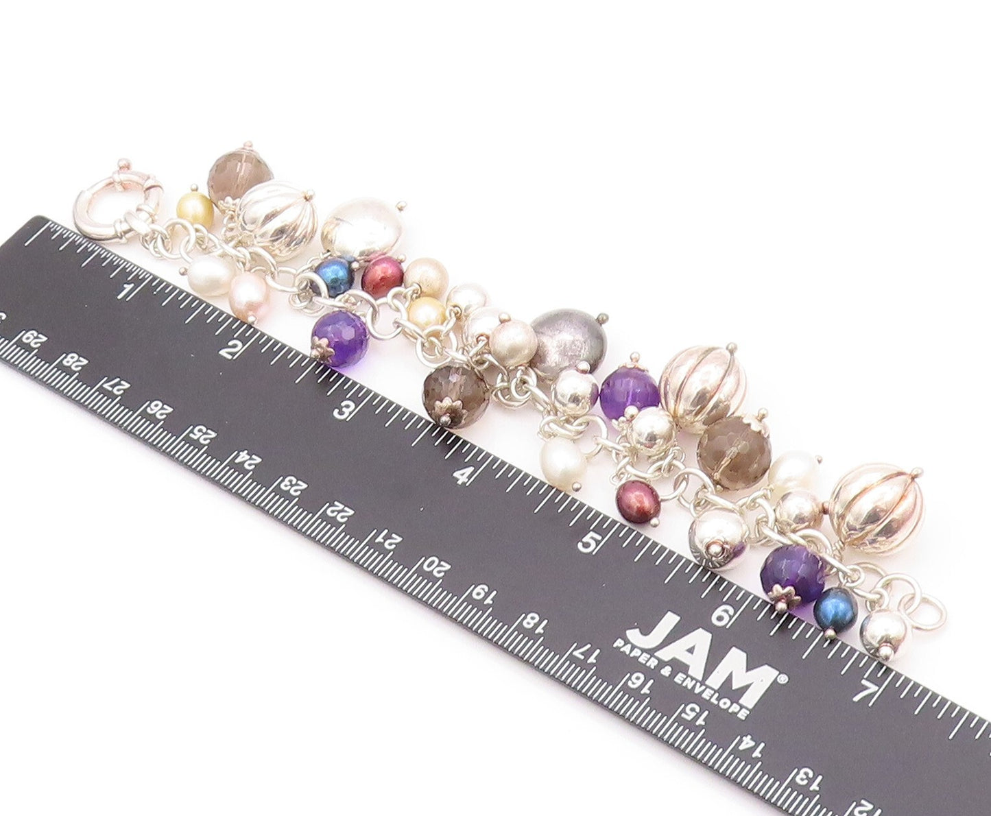 925 Sterling Silver Vintage Bracelet Designer Pearls Amethyst Gemstones  BT11155